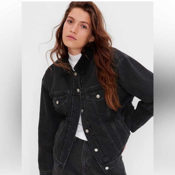 NWOT Oversized Icon Denim Sherpa Jacket with Washwell - Picture 1 of 5